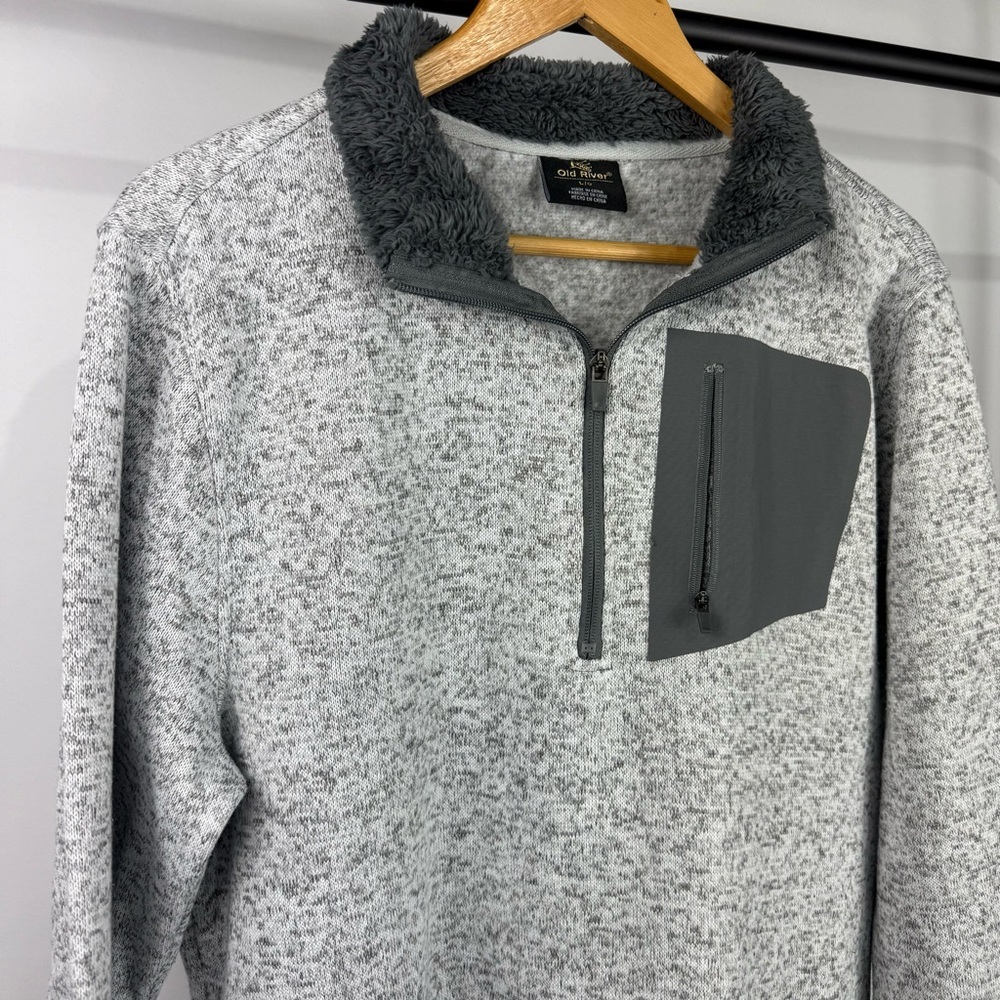 Old River Men's Quarter Zip Gray Fleece Sweater Size Large